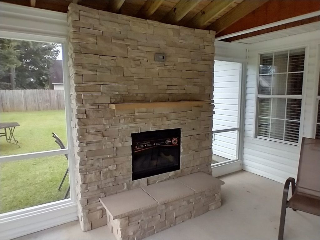outdoor fireplace in warner robins screened porch